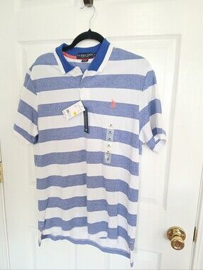 U.S. Polo Assn. White & Blue Horizontal Stripe Polo NWT Preppy Academia Casual